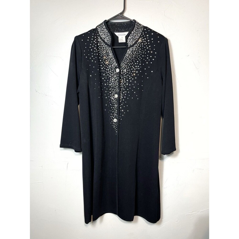 Misook Exclusively Misook Black + Rhinestone Crested Button Lightweight Duster
